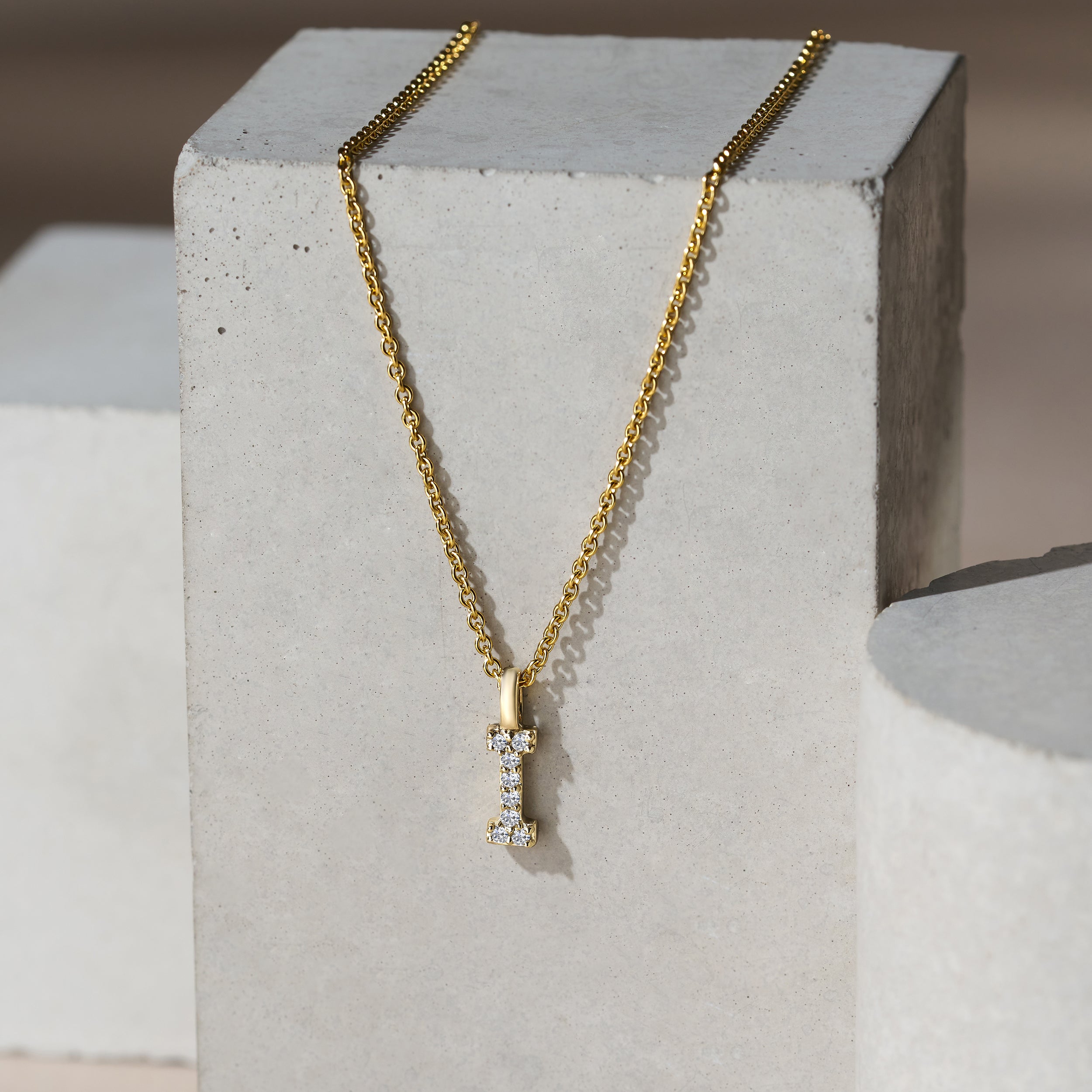 Love Letter Initial I Lab Diamond Necklace set in 9K Yellow Gold